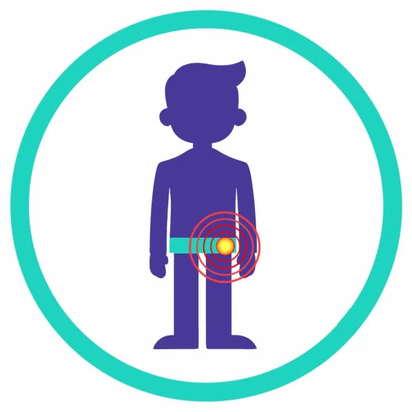 Specialist clinical icon for GTPS identifying the hip region as the primary treatment area for focused shockwave therapy.