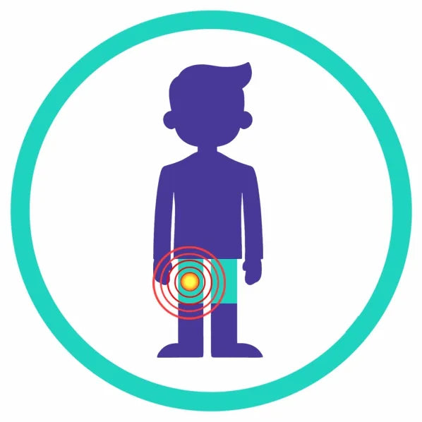 Specialist clinical icon for hamstring tendinopathy identifying the back of the leg as the treatment area for focused shockwave therapy.