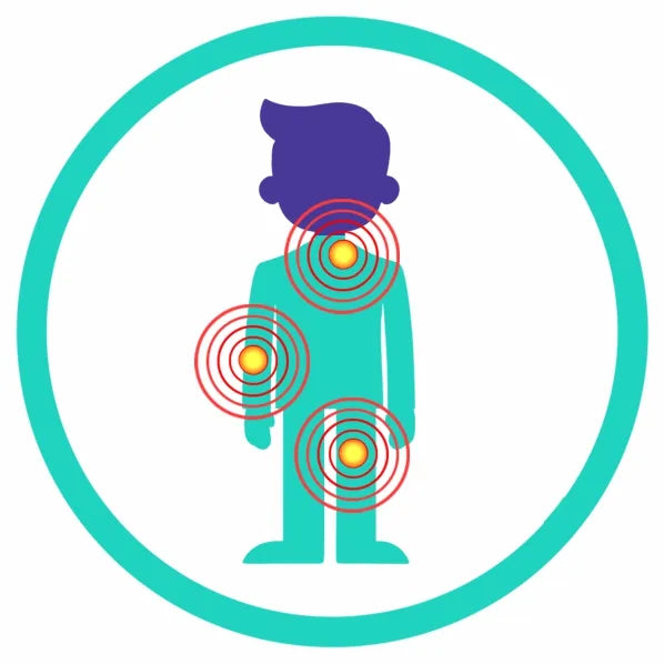 Specialist clinical icon for non-healing wounds identifying the wound bed and margins as the primary targets for regenerative focused shockwave therapy.