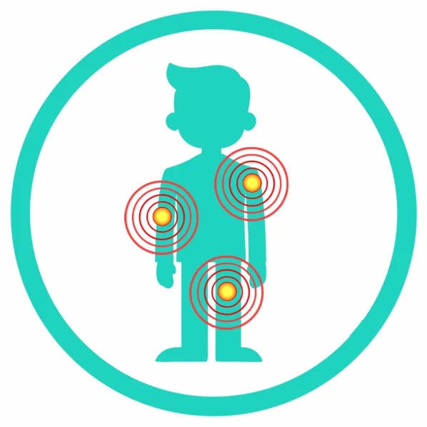 Specialist clinical icon for scar tissue and adhesions identifying dense fibrous bands and restricted tissue layers as the primary targets for focused shockwave remodelling.